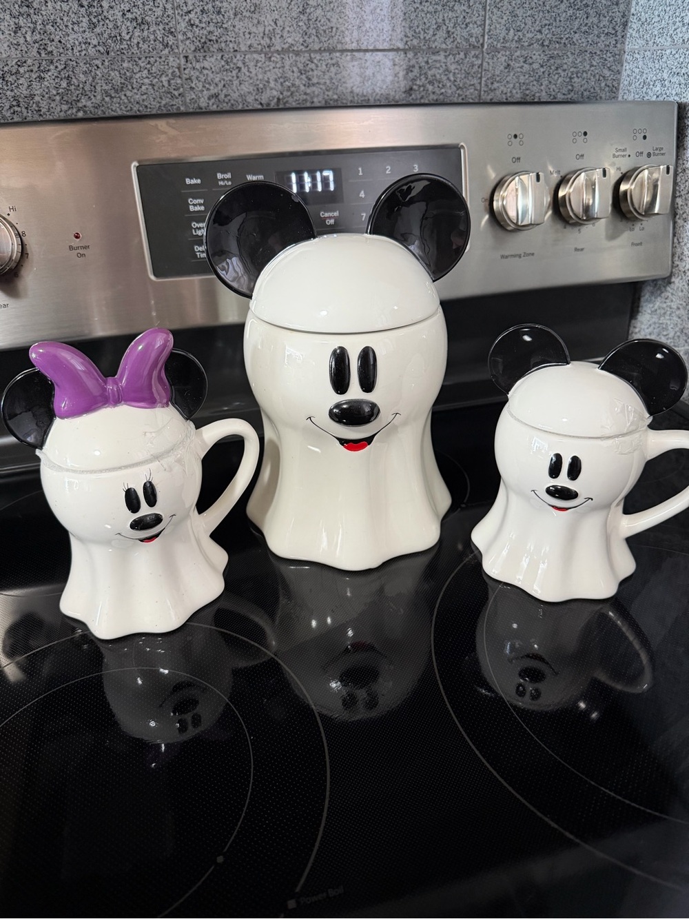 Ceramic White Ghost Mickey-Style Canister Set with Black Ears